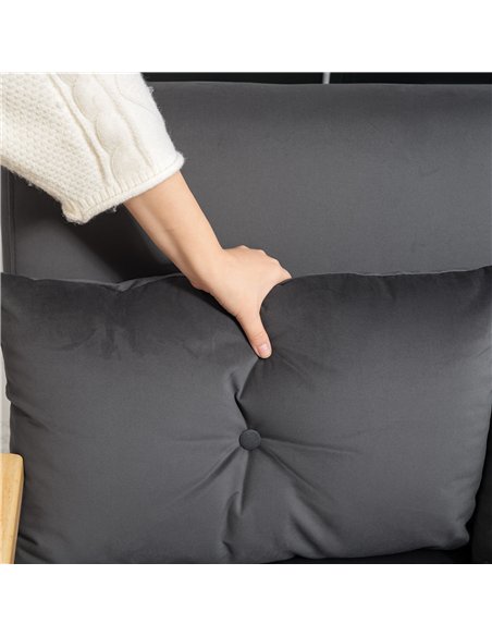 HOMCOM 4-in-1 Velvet-Feel Double Sofa Bed, with Pillows - Dark Grey - pic 126866 | FastDaddyshop