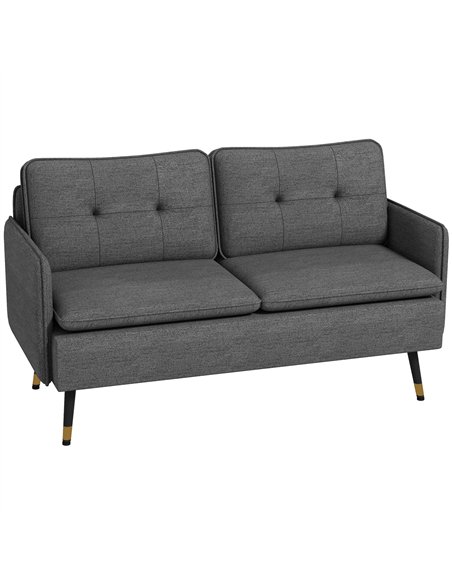 HOMCOM Modern Two Seater Sofa, Button Tufted Loveseat with Cushions and Steel Legs for Living Room, Guest Room, Dark Grey - pic 126867 | FastDaddyshop