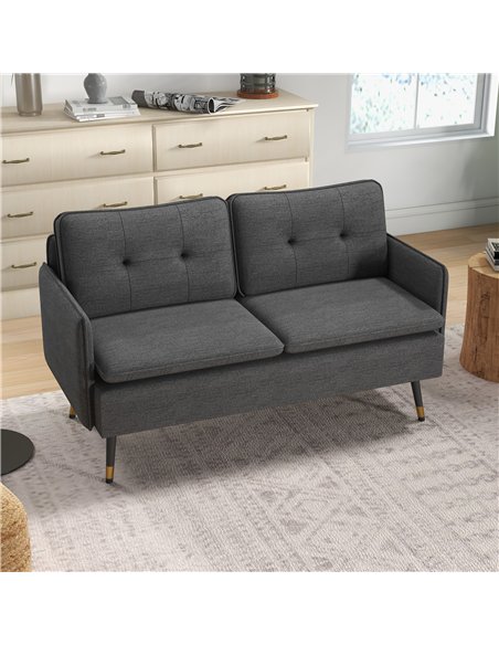 HOMCOM Modern Two Seater Sofa, Button Tufted Loveseat with Cushions and Steel Legs for Living Room, Guest Room, Dark Grey - pic 126868 | FastDaddyshop
