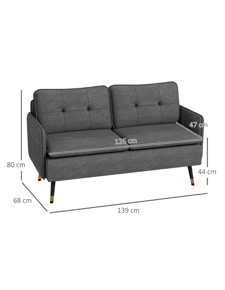 HOMCOM Modern Two Seater Sofa, Button Tufted Loveseat with Cushions and Steel Legs for Living Room, Guest Room, Dark Grey - pic 126869 | FastDaddyshop