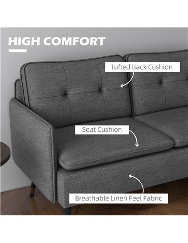 HOMCOM Modern Two Seater Sofa, Button Tufted Loveseat with Cushions and Steel Legs for Living Room, Guest Room, Dark Grey