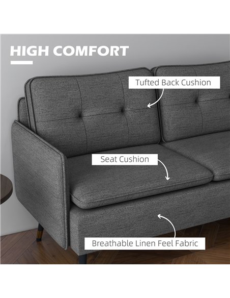 HOMCOM Modern Two Seater Sofa, Button Tufted Loveseat with Cushions and Steel Legs for Living Room, Guest Room, Dark Grey - pic 126870 | FastDaddyshop