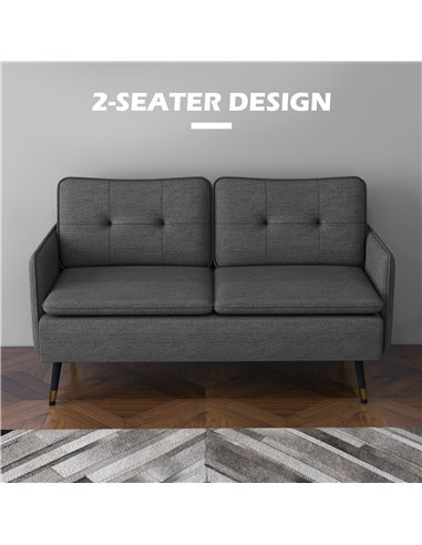 HOMCOM Modern Two Seater Sofa, Button Tufted Loveseat with Cushions and Steel Legs for Living Room, Guest Room, Dark Grey