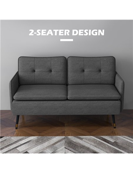 HOMCOM Modern Two Seater Sofa, Button Tufted Loveseat with Cushions and Steel Legs for Living Room, Guest Room, Dark Grey - pic 126872 | FastDaddyshop