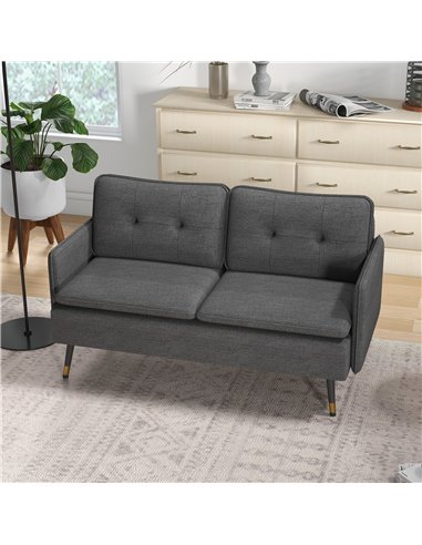 HOMCOM Modern Two Seater Sofa, Button Tufted Loveseat with Cushions and Steel Legs for Living Room, Guest Room, Dark Grey