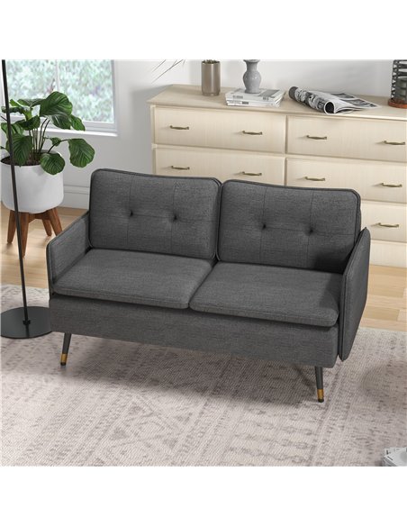 HOMCOM Modern Two Seater Sofa, Button Tufted Loveseat with Cushions and Steel Legs for Living Room, Guest Room, Dark Grey - pic 126873 | FastDaddyshop