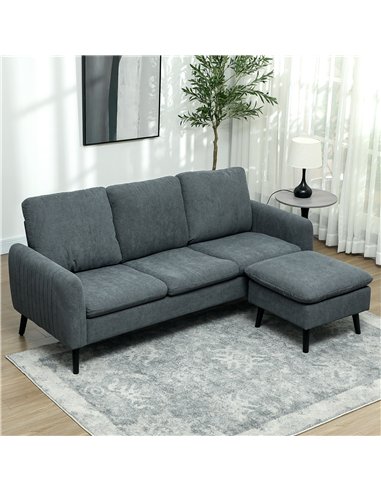 HOMCOM Corner Sofa with Reversible Chaise Lounge, Corduroy Fabric 3 Seater Sofa Settee for Living Room, L Shaped Couch with Scat