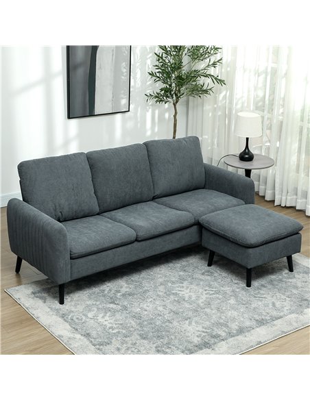 HOMCOM Corner Sofa with Reversible Chaise Lounge, Corduroy Fabric 3 Seater Sofa Settee for Living Room, L Shaped Couch with Scat - pic 126877 | FastDaddyshop