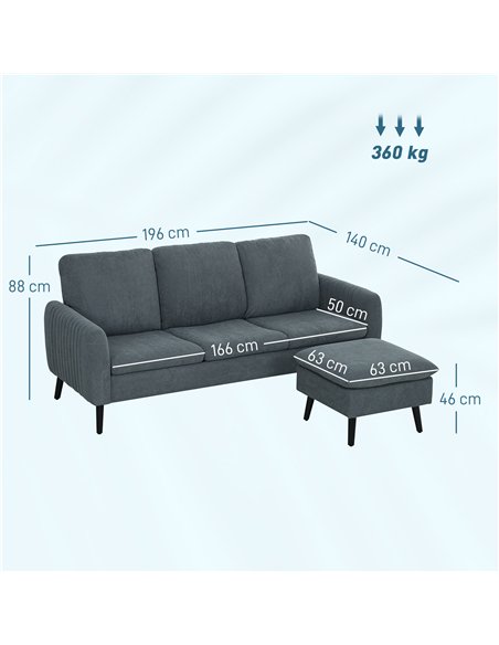 HOMCOM Corner Sofa with Reversible Chaise Lounge, Corduroy Fabric 3 Seater Sofa Settee for Living Room, L Shaped Couch with Scat - pic 126878 | FastDaddyshop