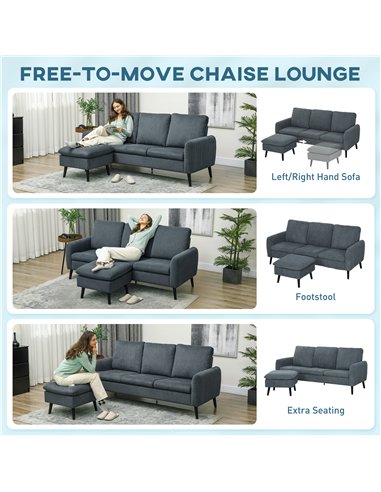 HOMCOM Corner Sofa with Reversible Chaise Lounge, Corduroy Fabric 3 Seater Sofa Settee for Living Room, L Shaped Couch with Scat