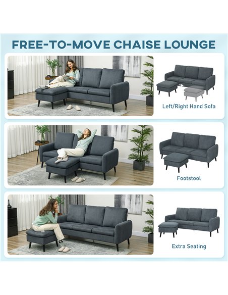 HOMCOM Corner Sofa with Reversible Chaise Lounge, Corduroy Fabric 3 Seater Sofa Settee for Living Room, L Shaped Couch with Scat - pic 126879 | FastDaddyshop
