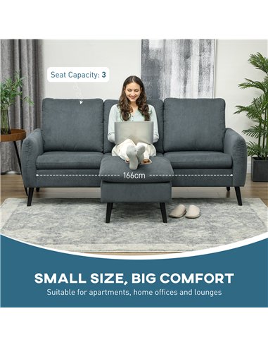 HOMCOM Corner Sofa with Reversible Chaise Lounge, Corduroy Fabric 3 Seater Sofa Settee for Living Room, L Shaped Couch with Scat