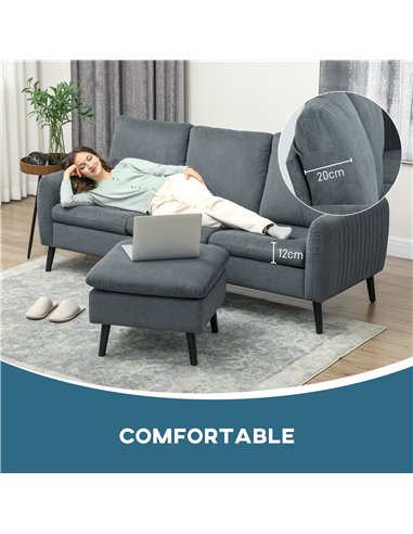 HOMCOM Corner Sofa with Reversible Chaise Lounge, Corduroy Fabric 3 Seater Sofa Settee for Living Room, L Shaped Couch with Scat