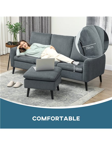 HOMCOM Corner Sofa with Reversible Chaise Lounge, Corduroy Fabric 3 Seater Sofa Settee for Living Room, L Shaped Couch with Scat - pic 126882 | FastDaddyshop