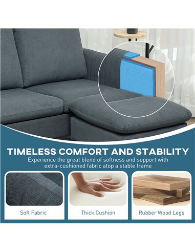 HOMCOM Corner Sofa with Reversible Chaise Lounge, Corduroy Fabric 3 Seater Sofa Settee for Living Room, L Shaped Couch with Scat