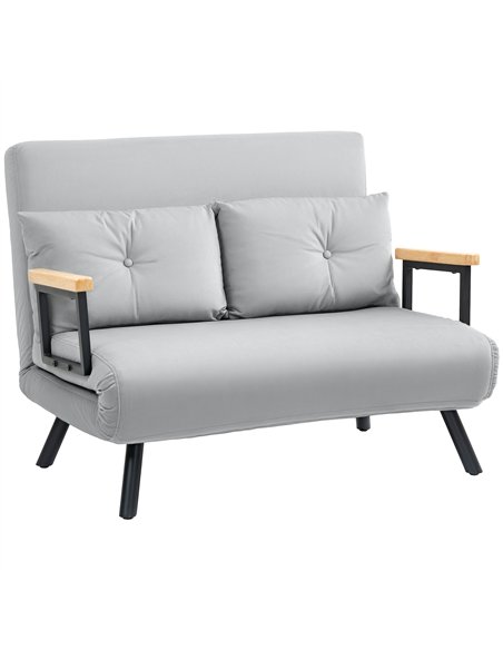 HOMCOM 4-in-1 Velvet-Feel Double Sofa Bed, with Pillows - Light Grey - pic 126885 | FastDaddyshop