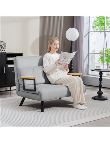HOMCOM 4-in-1 Velvet-Feel Double Sofa Bed, with Pillows - Light Grey