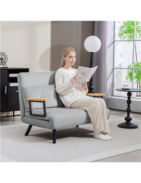 HOMCOM 4-in-1 Velvet-Feel Double Sofa Bed, with Pillows - Light Grey - pic 126886 | FastDaddyshop