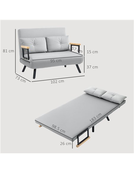 HOMCOM 4-in-1 Velvet-Feel Double Sofa Bed, with Pillows - Light Grey - pic 126887 | FastDaddyshop