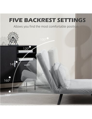 HOMCOM 4-in-1 Velvet-Feel Double Sofa Bed, with Pillows - Light Grey