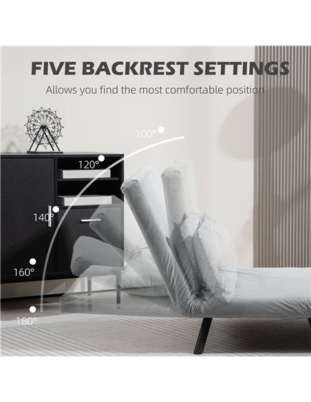 HOMCOM 4-in-1 Velvet-Feel Double Sofa Bed, with Pillows - Light Grey - pic 126889 | FastDaddyshop