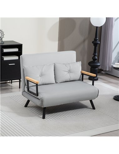 HOMCOM 4-in-1 Velvet-Feel Double Sofa Bed, with Pillows - Light Grey