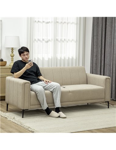 HOMCOM 3 Seater Sofa, Modern Fabric Sofa Couch, Channel Tufted Upholstered Sofa Settee for Living Room, Guest Room, Bedroom, Hom