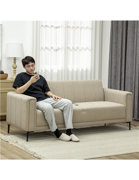 HOMCOM 3 Seater Sofa, Modern Fabric Sofa Couch, Channel Tufted Upholstered Sofa Settee for Living Room, Guest Room, Bedroom, Hom - pic 126895 | FastDaddyshop