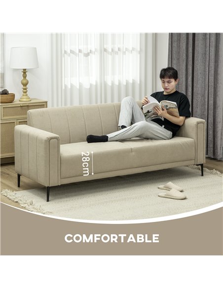 HOMCOM 3 Seater Sofa, Modern Fabric Sofa Couch, Channel Tufted Upholstered Sofa Settee for Living Room, Guest Room, Bedroom, Hom - pic 126897 | FastDaddyshop
