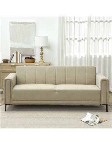 HOMCOM 3 Seater Sofa, Modern Fabric Sofa Couch, Channel Tufted Upholstered Sofa Settee for Living Room, Guest Room, Bedroom, Hom