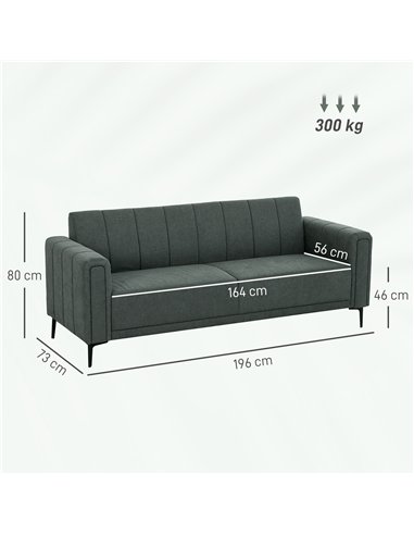 HOMCOM Three-Seater Relaxed Modern Sofa - Grey