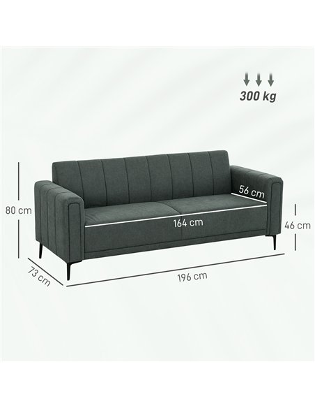 HOMCOM Three-Seater Relaxed Modern Sofa - Grey - pic 126905 | FastDaddyshop