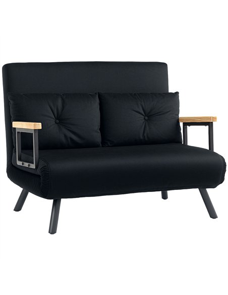 HOMCOM 4-in-1 Velvet-Feel Double Sofa Bed, with Pillows - Black - pic 126912 | FastDaddyshop
