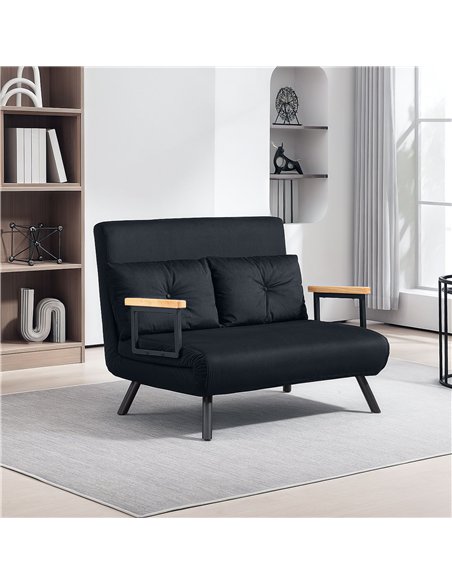 HOMCOM 4-in-1 Velvet-Feel Double Sofa Bed, with Pillows - Black - pic 126913 | FastDaddyshop