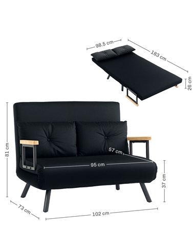 HOMCOM 4-in-1 Velvet-Feel Double Sofa Bed, with Pillows - Black