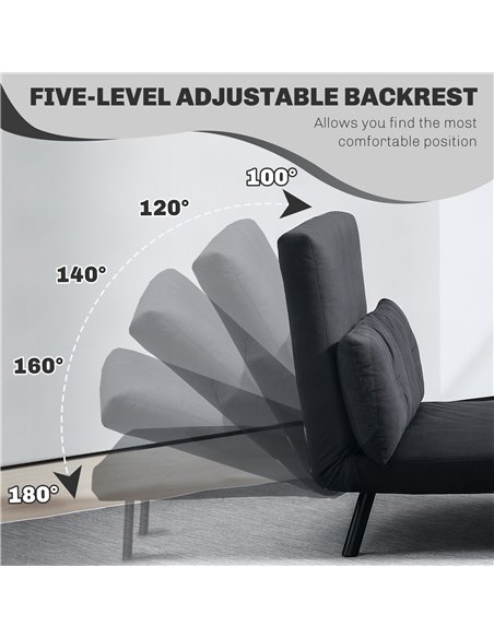 HOMCOM 4-in-1 Velvet-Feel Double Sofa Bed, with Pillows - Black - pic 126916 | FastDaddyshop