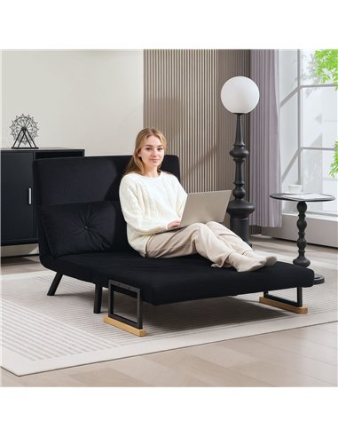 HOMCOM 4-in-1 Velvet-Feel Double Sofa Bed, with Pillows - Black