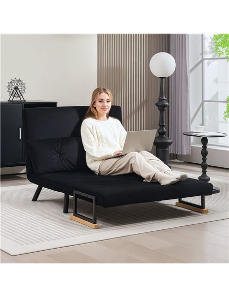 HOMCOM 4-in-1 Velvet-Feel Double Sofa Bed, with Pillows - Black - pic 126918 | FastDaddyshop
