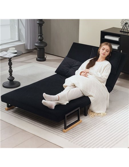 HOMCOM 4-in-1 Velvet-Feel Double Sofa Bed, with Pillows - Black - pic 126919 | FastDaddyshop