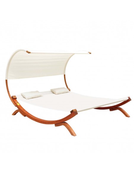 Outsunny Hammock, Chaise Day Bed with Canopy, Wooden Double Sun Lounger, Cream - pic 12692 | FastDaddyshop