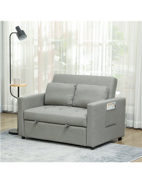 HOMCOM Velvet-Feel Two-Seater Sofa Bed - Light Grey - pic 126922 | FastDaddyshop