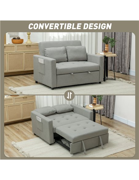 HOMCOM Velvet-Feel Two-Seater Sofa Bed - Light Grey - pic 126924 | FastDaddyshop