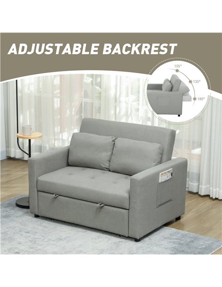 HOMCOM Velvet-Feel Two-Seater Sofa Bed - Light Grey - pic 126925 | FastDaddyshop