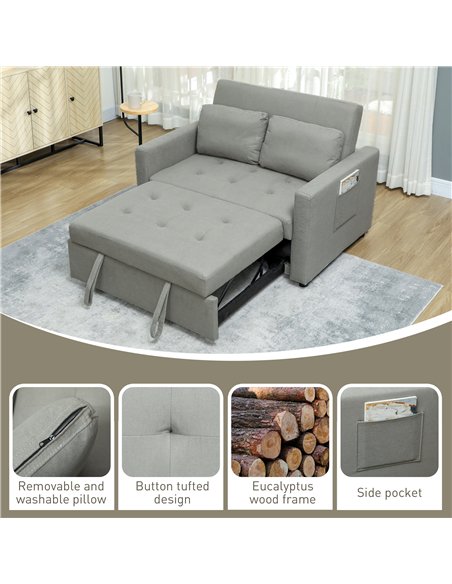 HOMCOM Velvet-Feel Two-Seater Sofa Bed - Light Grey - pic 126927 | FastDaddyshop