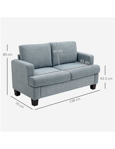 HOMCOM 2 Seater Sofa, 138 cm Loveseat Sofa with Removable Back Cushions, Chenille Fabric Small Couch Settee with S-springs for L