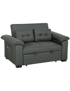 HOMCOM Pull Out Sofa Bed, Fabric 2 Seater Click Clack Sofa Bed Settee, Convertible Sofa Couch with 2 Pillows and Side Pockets fo