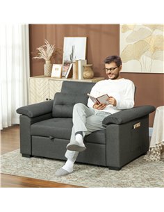 HOMCOM Pull Out Sofa Bed, Fabric 2 Seater Click Clack Sofa Bed Settee, Convertible Sofa Couch with 2 Pillows and Side Pockets fo 2