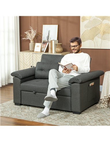 HOMCOM Pull Out Sofa Bed, Fabric 2 Seater Click Clack Sofa Bed Settee, Convertible Sofa Couch with 2 Pillows and Side Pockets fo