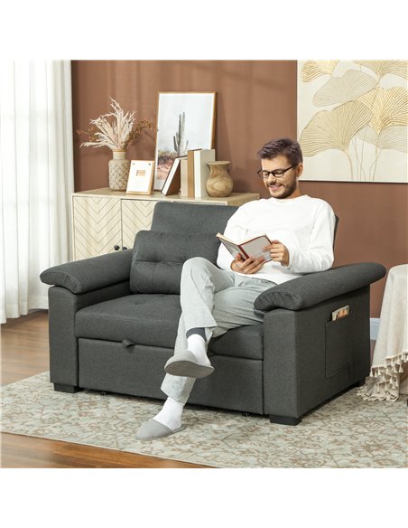 HOMCOM Pull Out Sofa Bed, Fabric 2 Seater Click Clack Sofa Bed Settee, Convertible Sofa Couch with 2 Pillows and Side Pockets fo - pic 126949 | FastDaddyshop