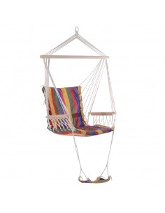 Outsunny Outdoor Hammock, Hanging Rope Chair with Footrest and Armrest, Red